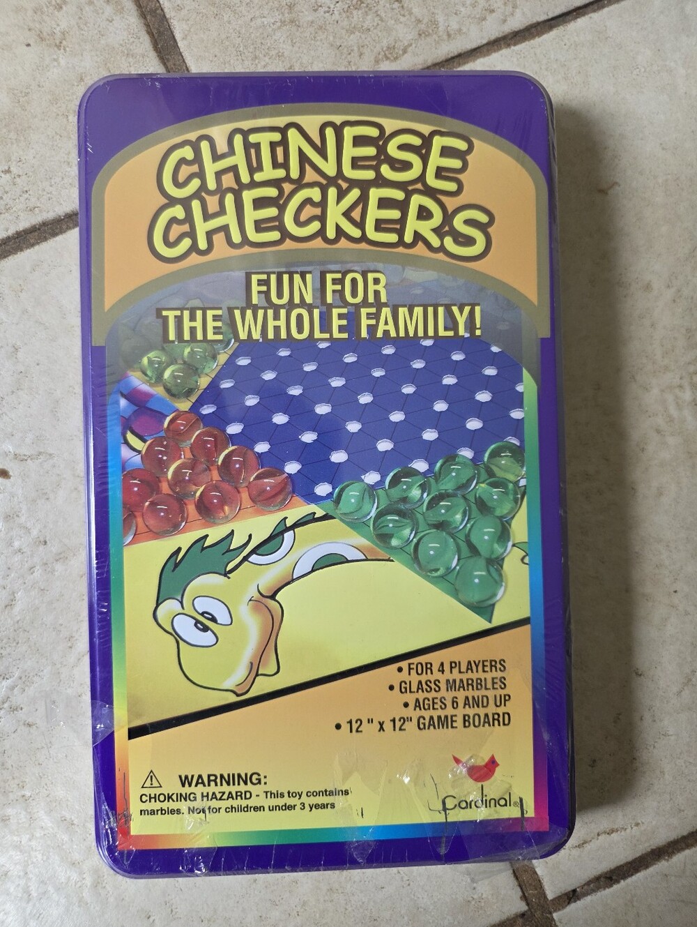 Chinese Checkers Family Game - Purple Tin with Green & Red Marbles
